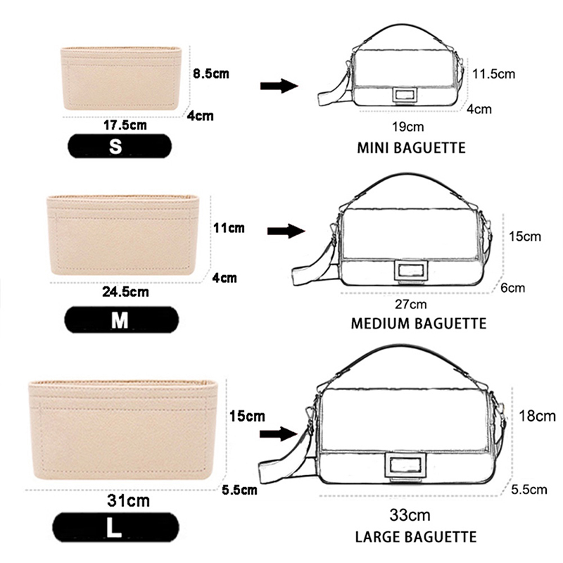 Women's Multi-Pocket Felt Handbag Insert Organizer, Black, Size M - Image 5