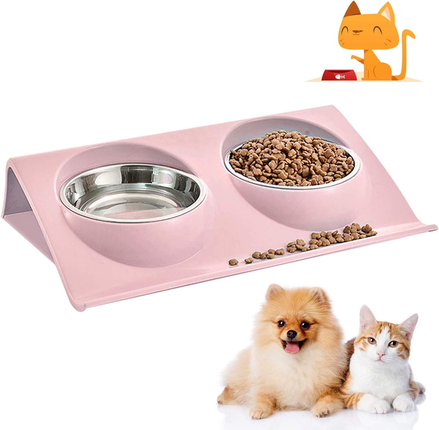 Cat food bowl, double cat food bowl, stainless steel cat bowl, non-slip, cat food bowls, stainless steel cat bowl set, cat food bowl - Image 1