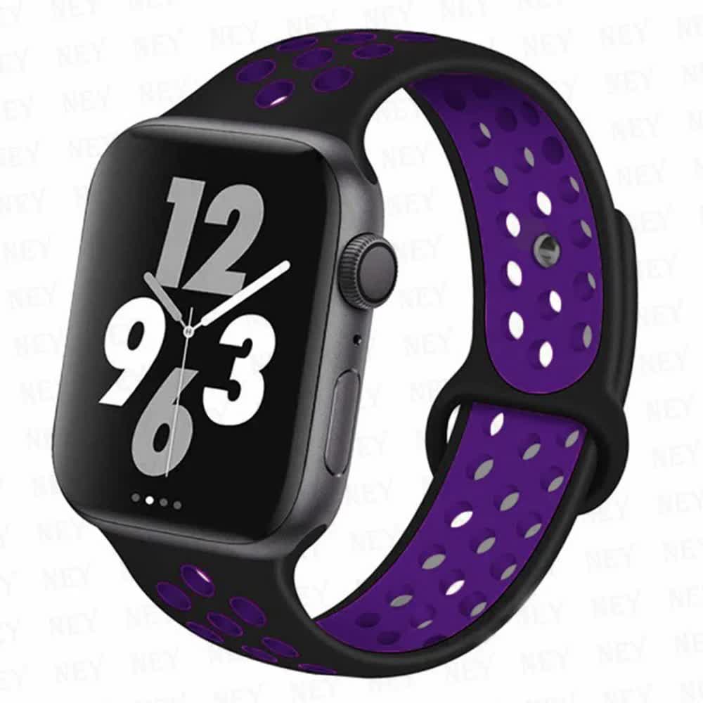 Compatible with Apple Watch Wristband Apple Watch Ultra 2 Series 9 8 SE 7 6 5 4 3 45mm 49mm 44mm 40mm 41mm 42mm Black Purple 11 SM - Image 1