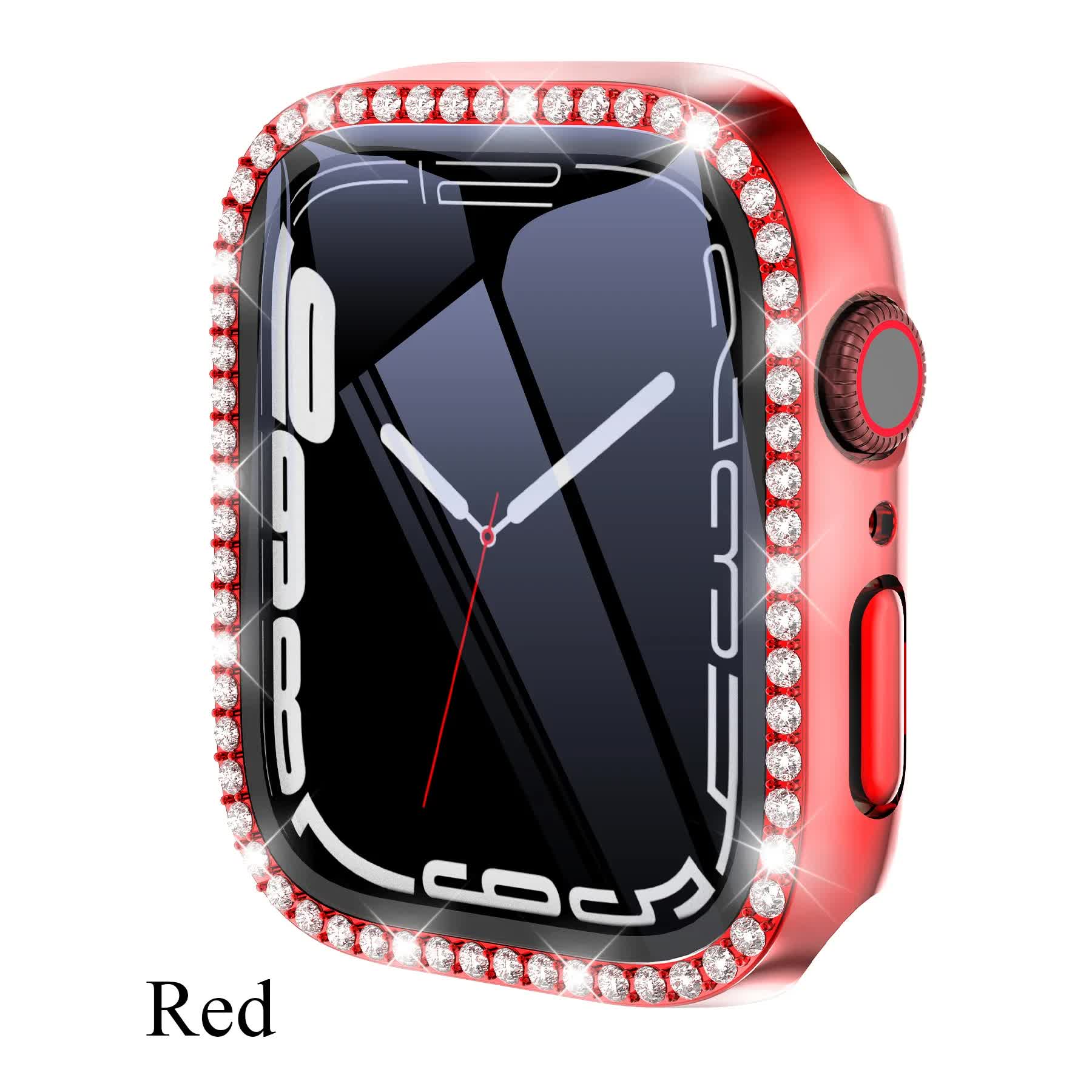 Diamond Glass Bling Bumper Case with Screen Protector Compatible with Apple Watch Series 9 8 7 6 SE 3 45mm 44mm 42mm 41mm 40mm 38mm Red - Image 1