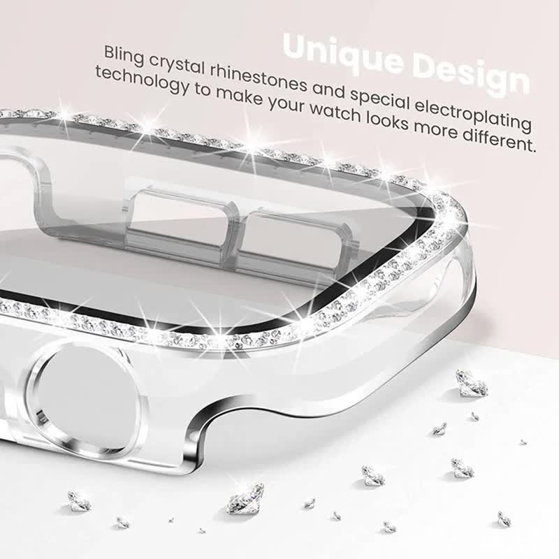 Diamond Glass Bling Bumper Case with Screen Protector Compatible with Apple Watch Series 9 8 7 6 SE 3 45mm 44mm 42mm 41mm 40mm 38mm Red - Image 4