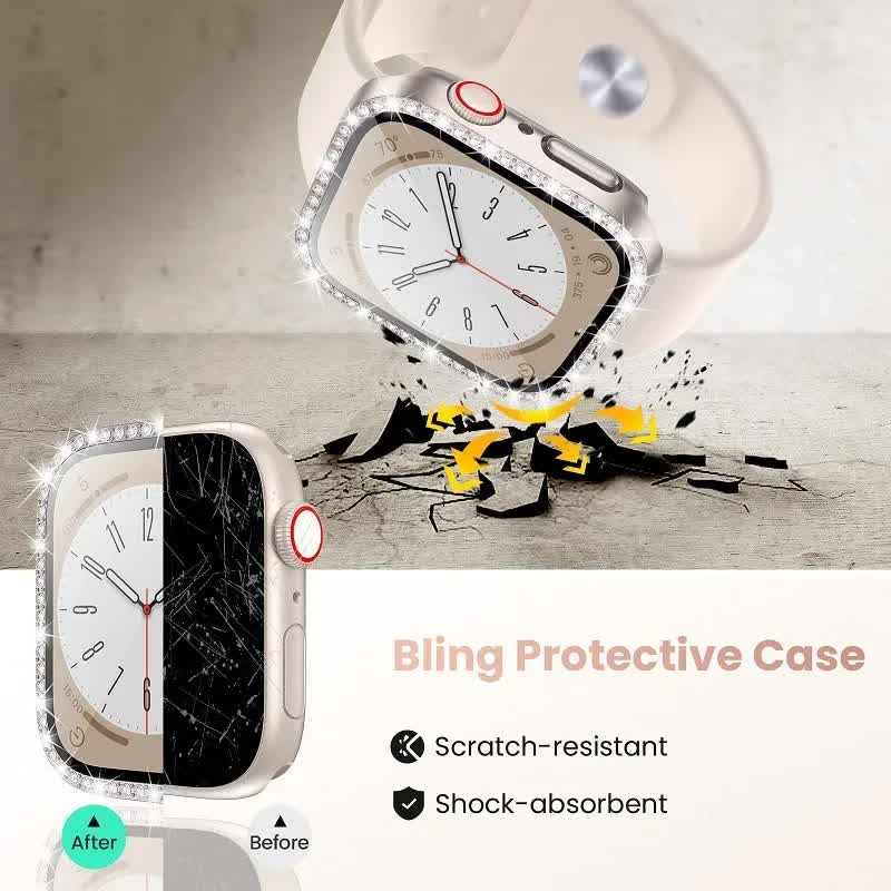 Diamond Glass Bling Bumper Case with Screen Protector Compatible with Apple Watch Series 9 8 7 6 SE 3 45mm 44mm 42mm 41mm 40mm 38mm Red - Image 6