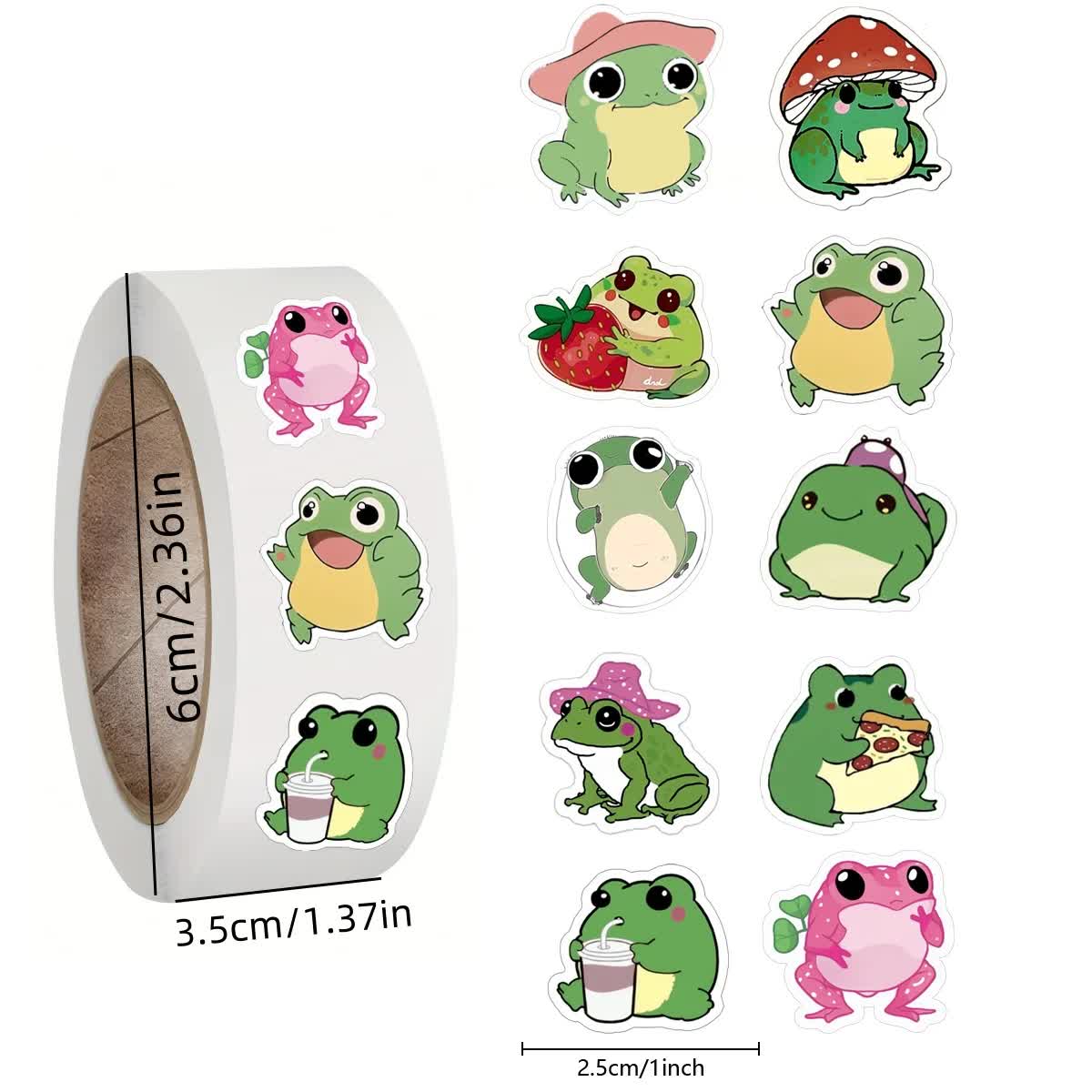 500pcs Cartoon Animal Roll Stickers Bee Horse Dog Chicken Frog Unicorn Notebook Stickers Waterproof Self-adhesive Paper with Hefe Frog - Image 1