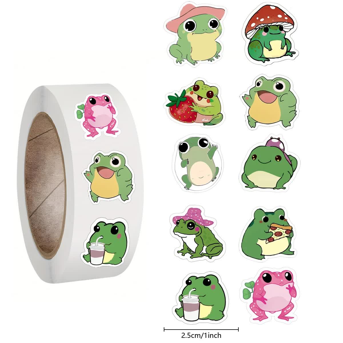 500pcs Cartoon Animal Roll Stickers Bee Horse Dog Chicken Frog Unicorn Notebook Stickers Waterproof Self-adhesive Paper with Hefe Frog - Image 5