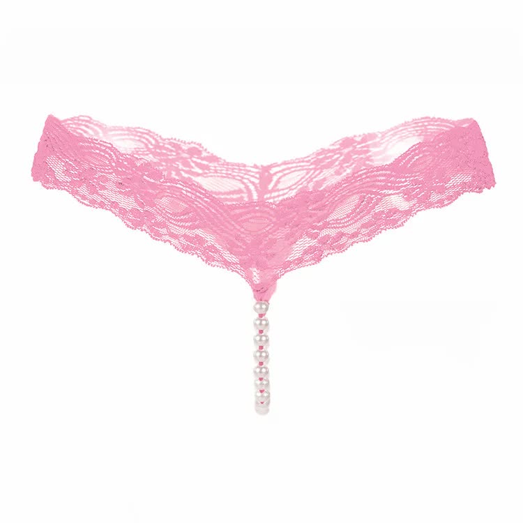 Sexy Lace Underwear Women Back Bow Panties Women G-String T-Back Thong Transparent Lingerie Cute With Beads KL107Pink One Size - Image 1