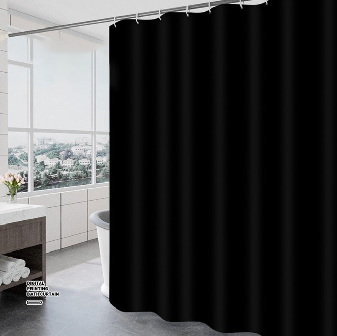Black Waterproof Mildew Resistant Solid Color Shower Curtain - Image 1