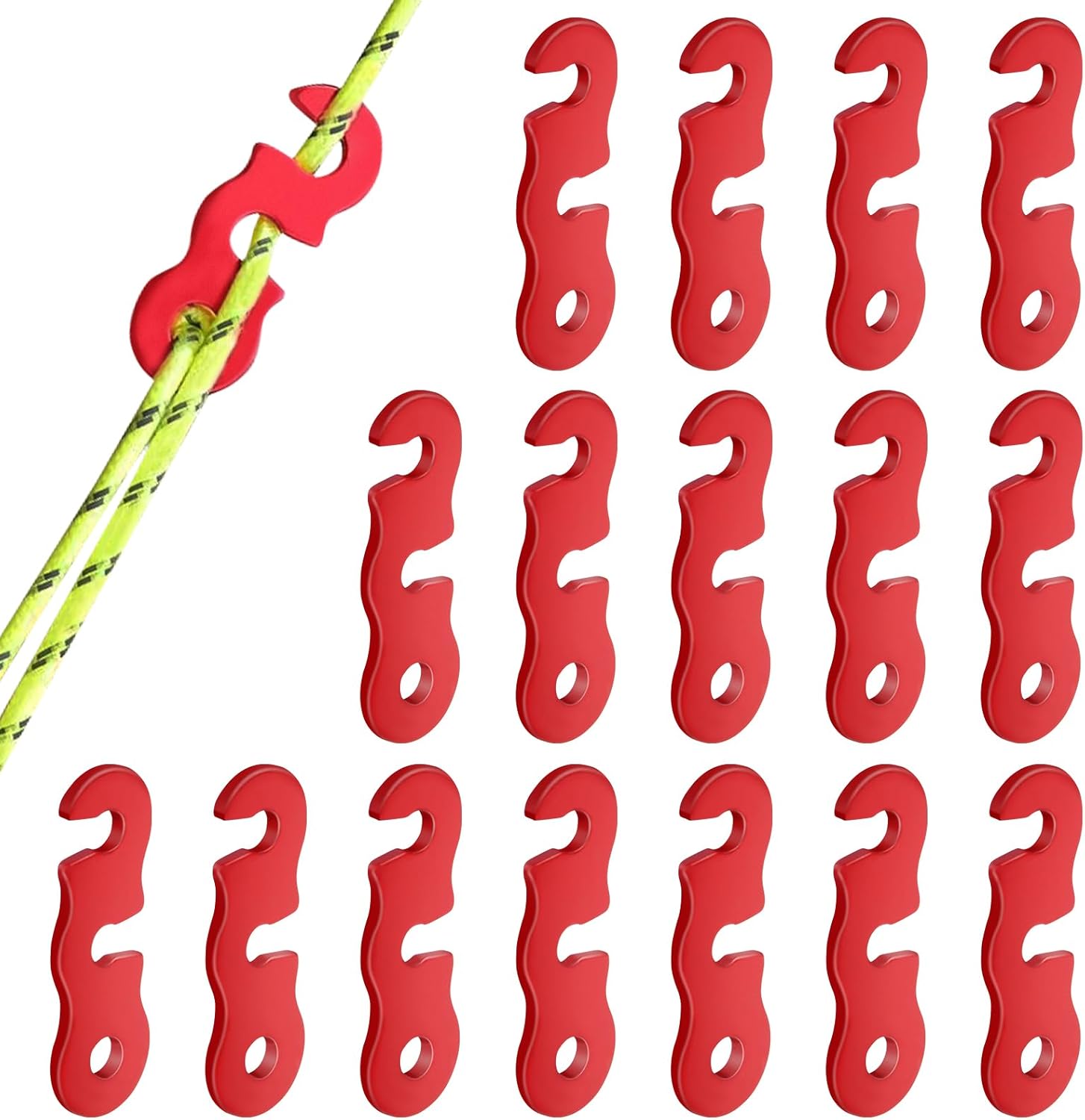 Rope Adjuster, 16pcs Aluminum Rope Tensioner, Tent Wind Rope Buckle, Rope Tensioner for Camping Hiking Backpacking Picnic Outdoor Tent Accessories 16 Pieces - Red Opening - Image 1