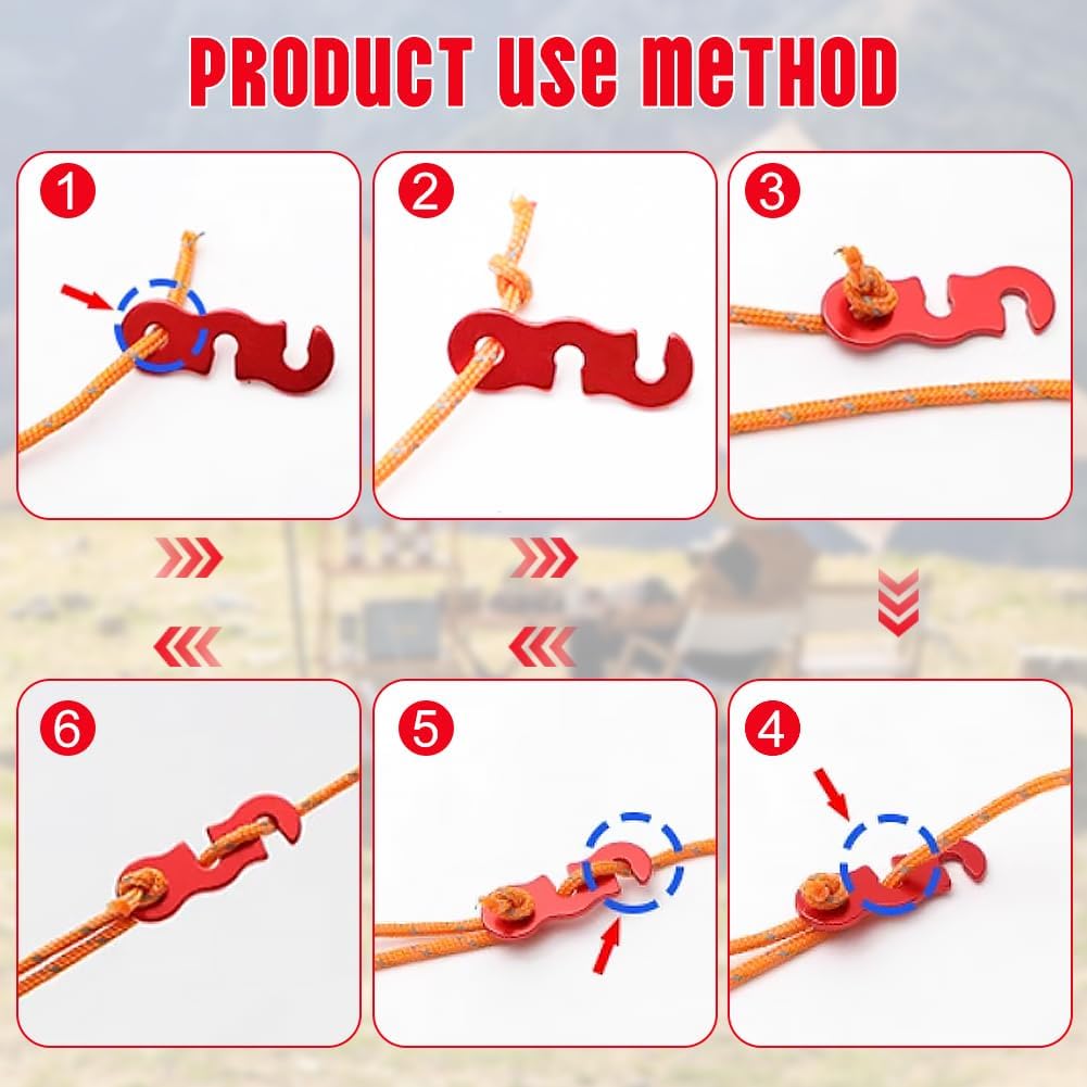 Rope Adjuster, 16pcs Aluminum Rope Tensioner, Tent Wind Rope Buckle, Rope Tensioner for Camping Hiking Backpacking Picnic Outdoor Tent Accessories 16 Pieces - Red Opening - Image 3