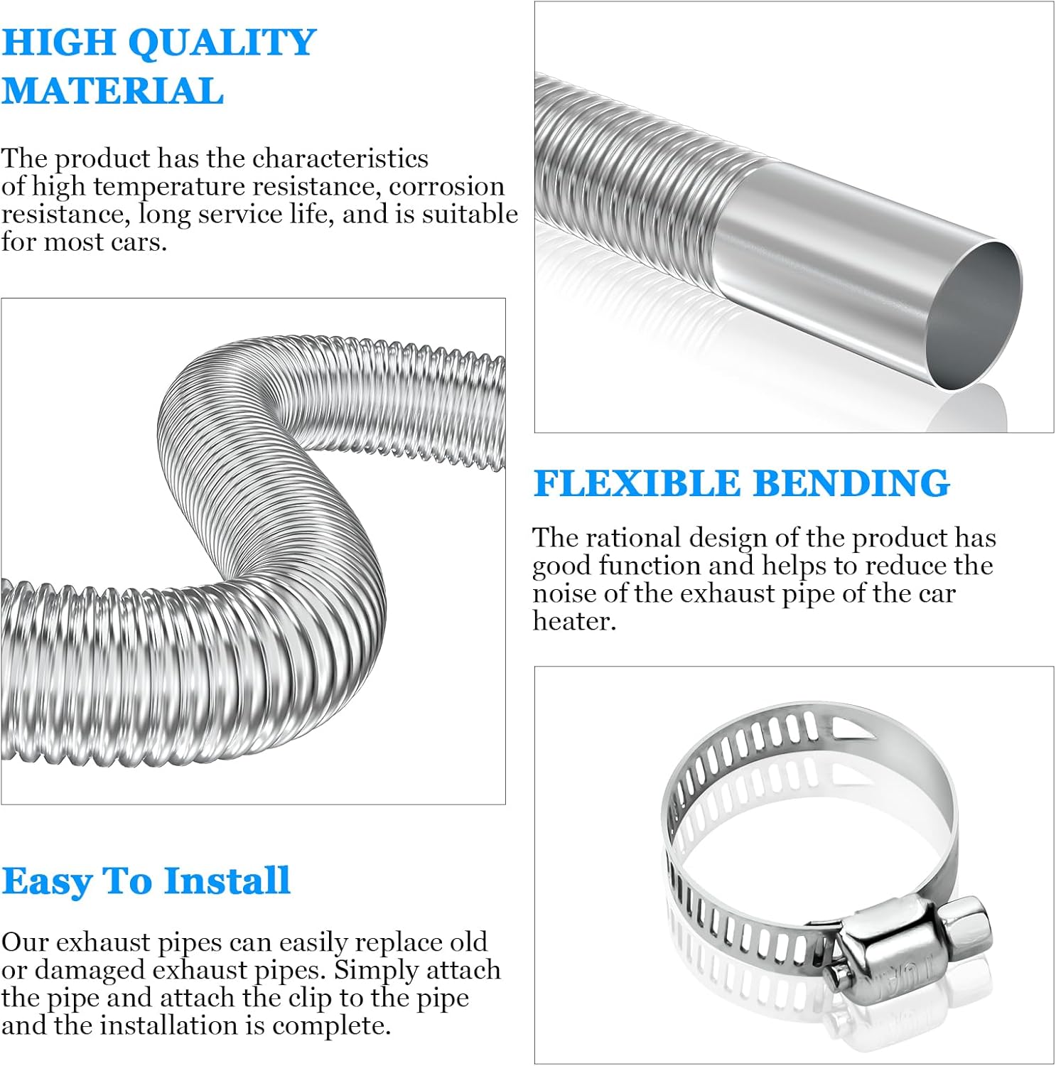 Stainless Steel Air Heater Hose 300cm Ø 2.5cm Exhaust Pipe with 2 Clamps for Parking Heater - Image 4