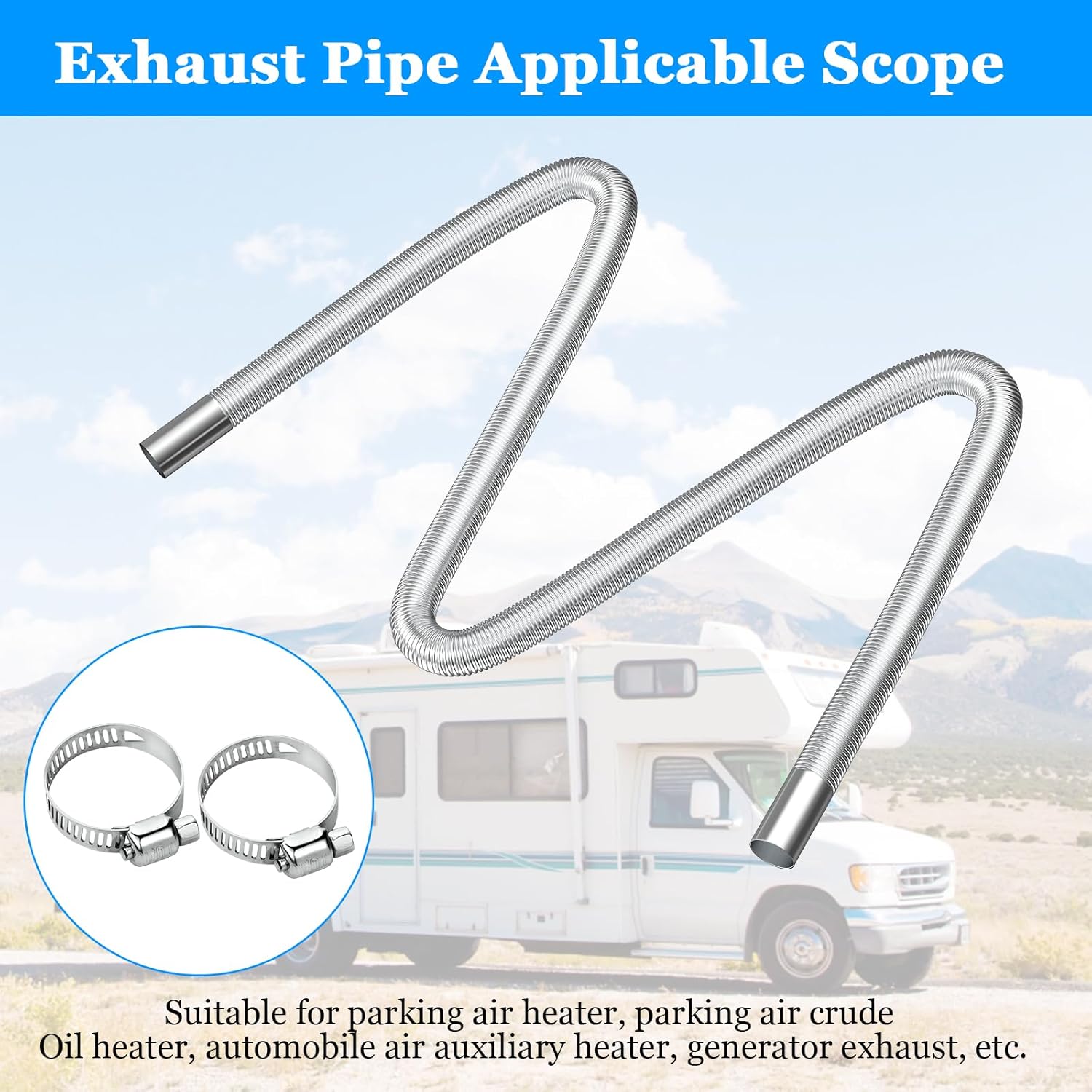 Stainless Steel Air Heater Hose 300cm Ø 2.5cm Exhaust Pipe with 2 Clamps for Parking Heater - Image 6