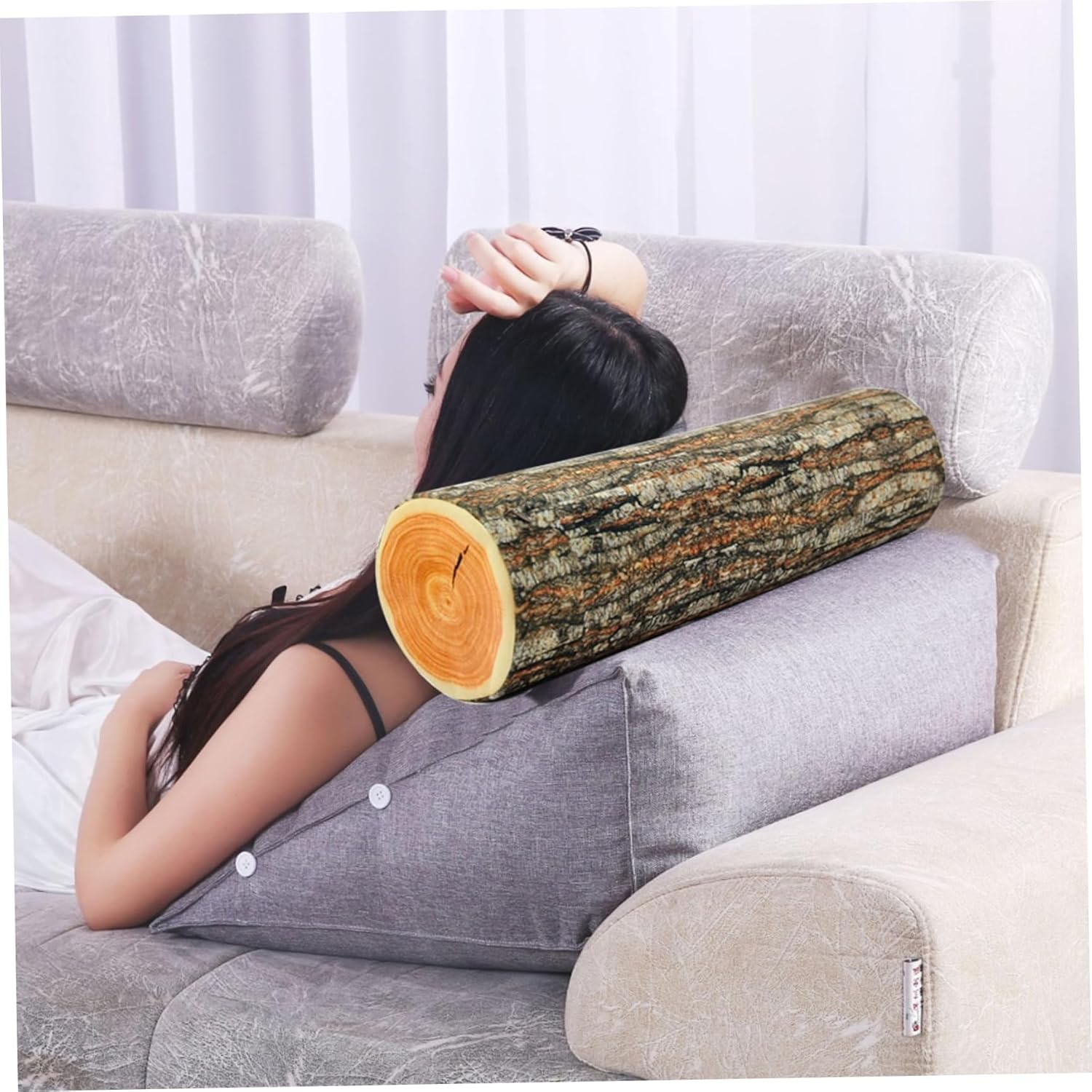 Log Cushion Round Stump Shaped Wood Grain Design Decorative Pillow Cover for Home Decor - Image 6