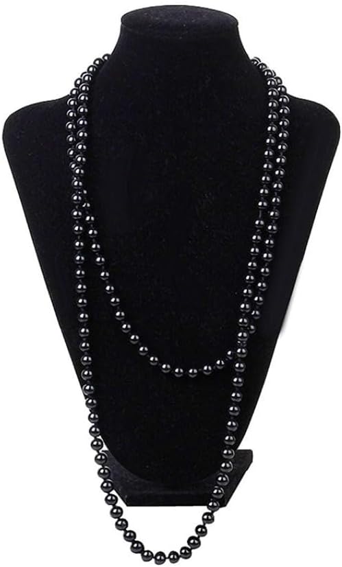 Black Pearl Necklace Extra Long Faux Pearl Chain Multi-Layer Sweater Necklace for Women - Image 5