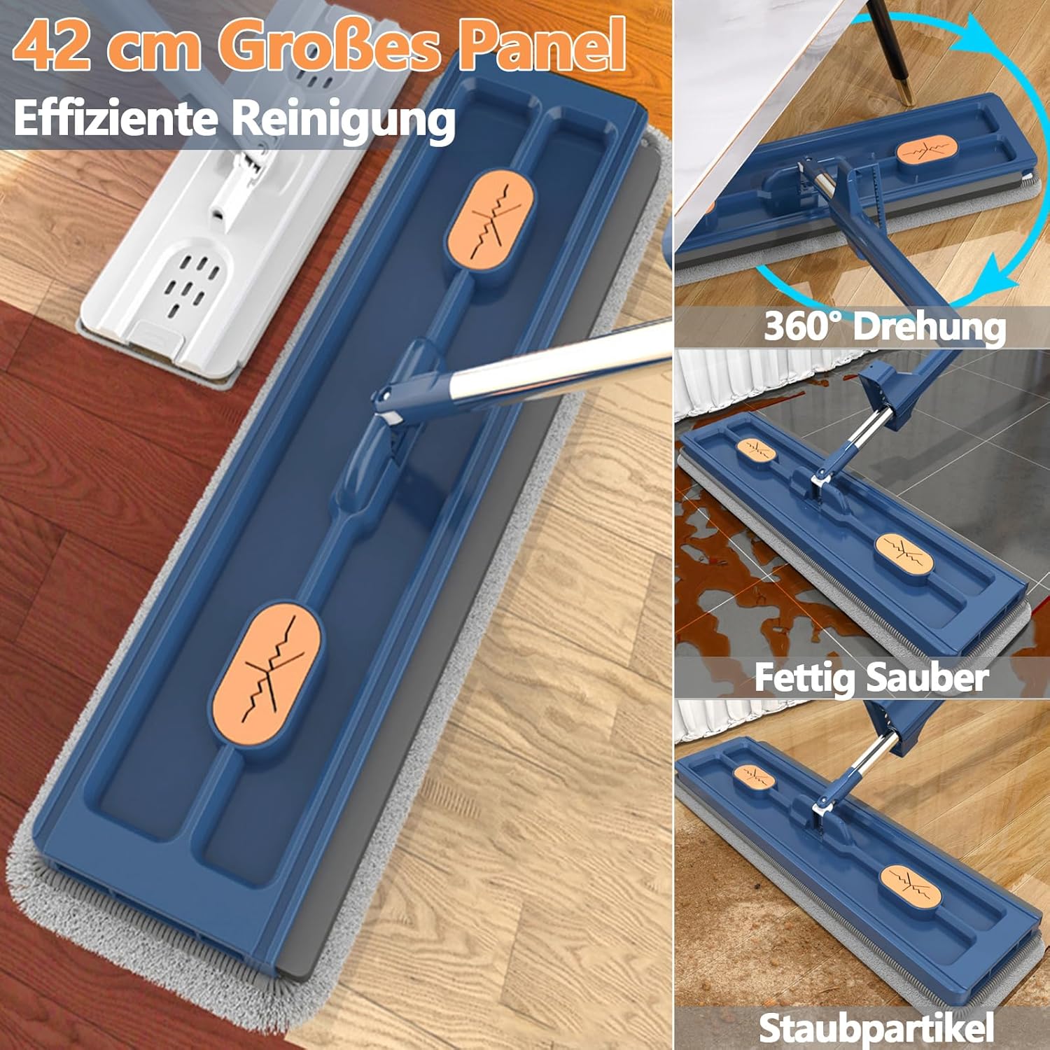 360 Degree Rotatable Mop for Hardwood Floors, Compatible with Microfiber Pads, Blue + 2 Pads - Image 5