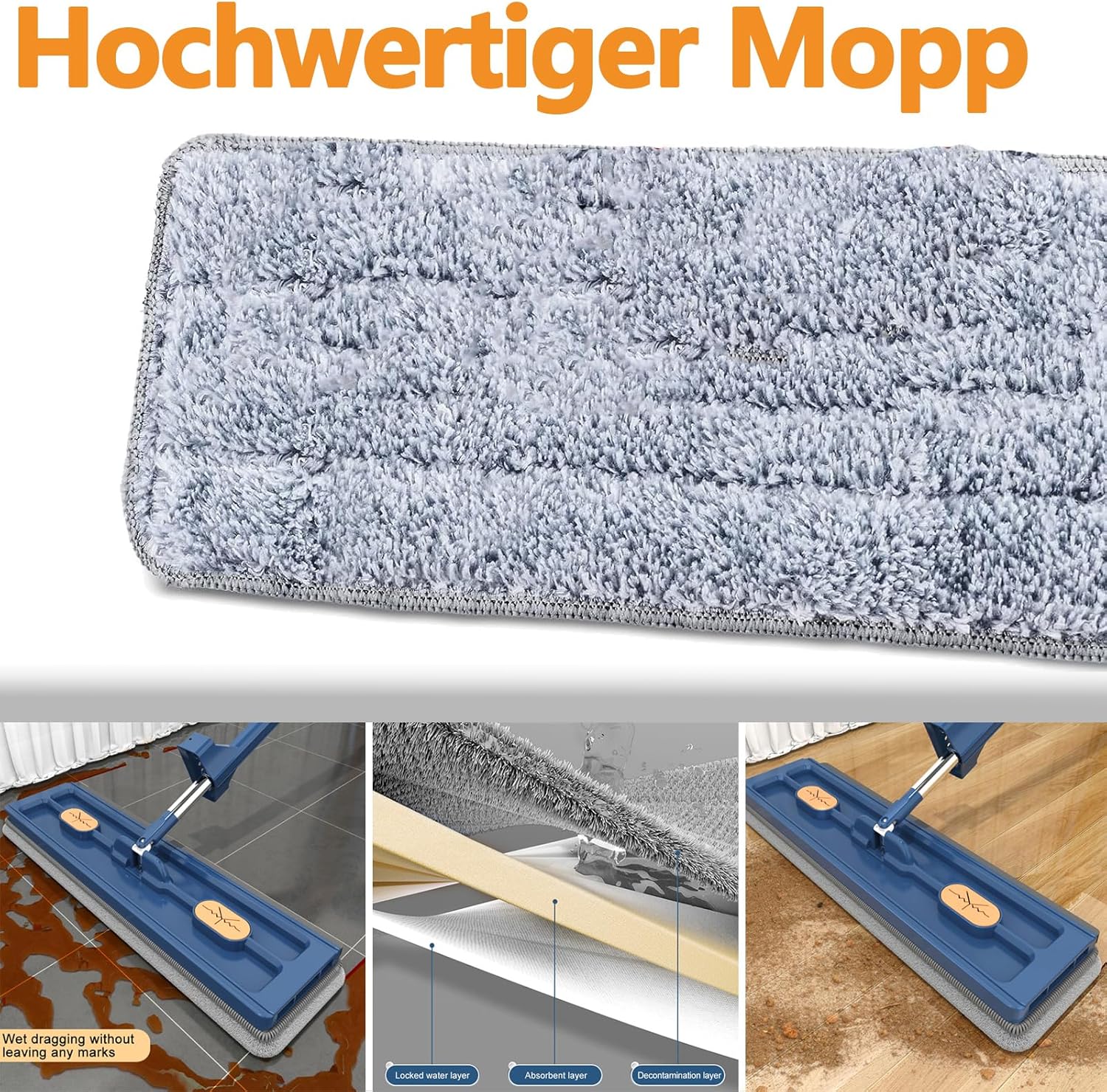 360 Degree Rotatable Mop for Hardwood Floors, Compatible with Microfiber Pads, Blue + 2 Pads - Image 6