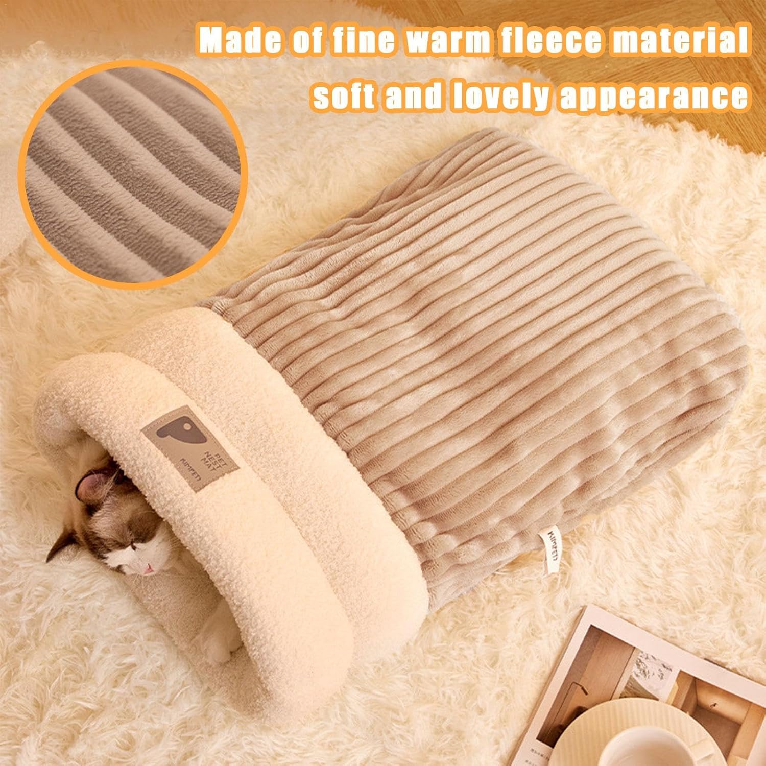 Cozy Cat Sleeping Bag Warm Washable Pet Bed Gray Size L 34x20x20cm - Image 5