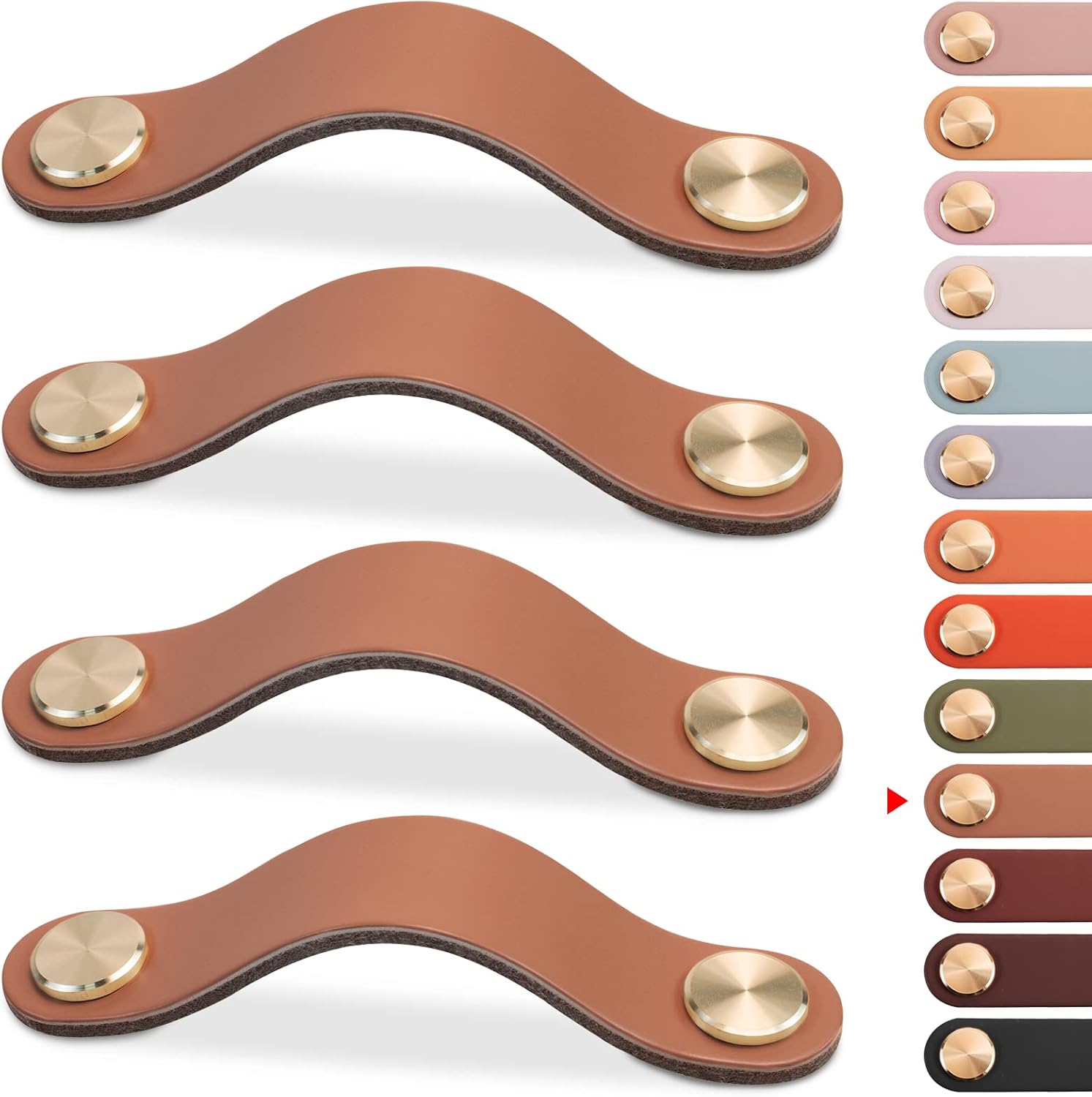 4 pcs Leather Furniture Handles, Cabinet Door Knobs in Leather, Drawer Handles, Vintage Furniture Handles for Cabinets, Dressers, Kitchens - Light Coffee, 128 mm - Image 1
