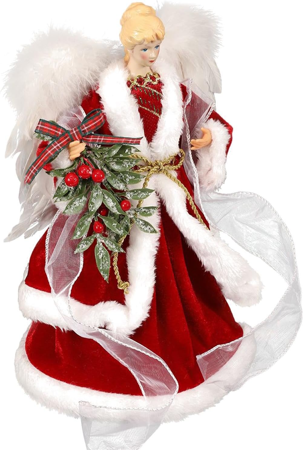 Christmas Tree Angel Tops Decorative Ornaments with White Feather Wings - Image 1