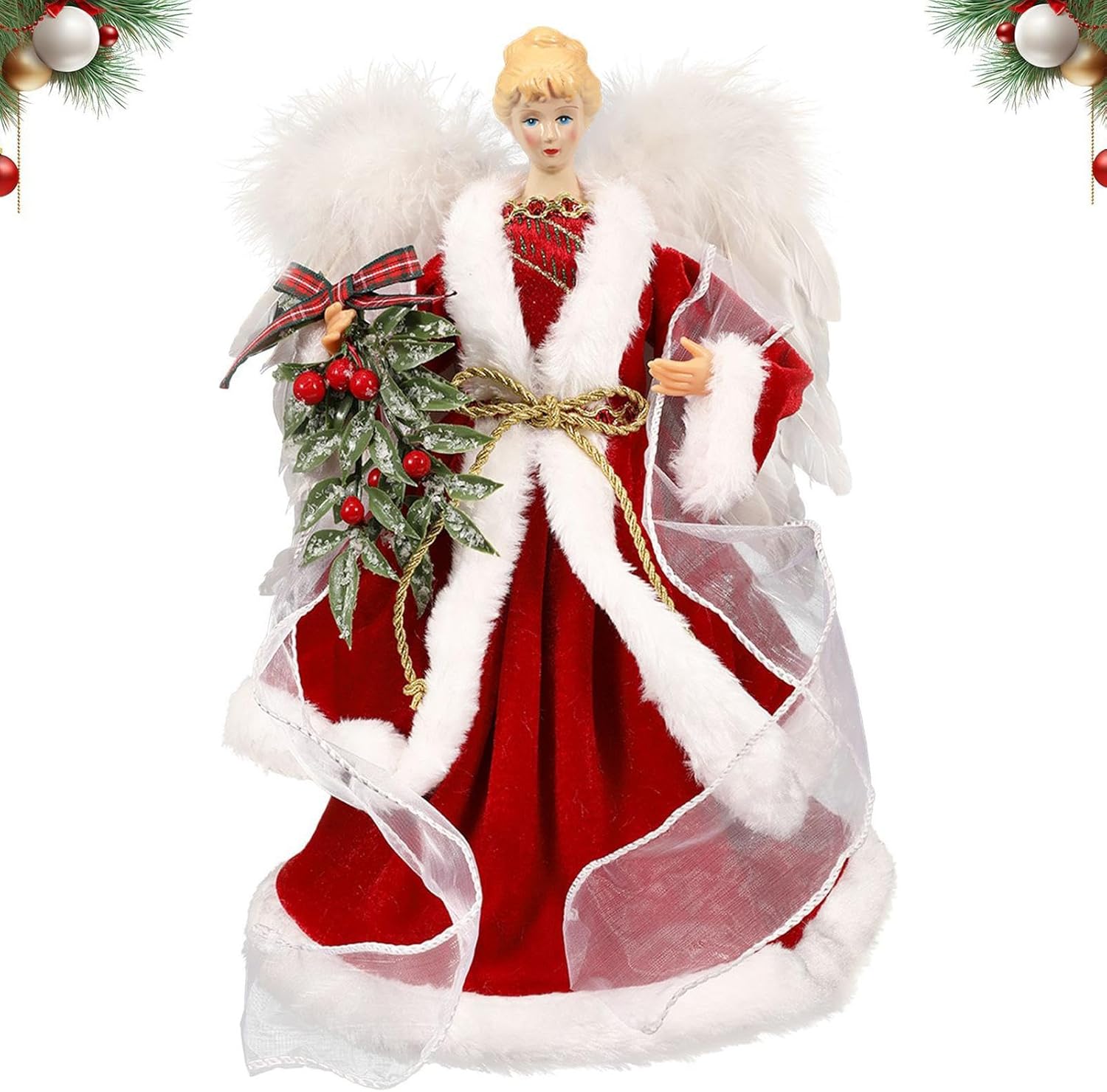 Christmas Tree Angel Tops Decorative Ornaments with White Feather Wings - Image 8