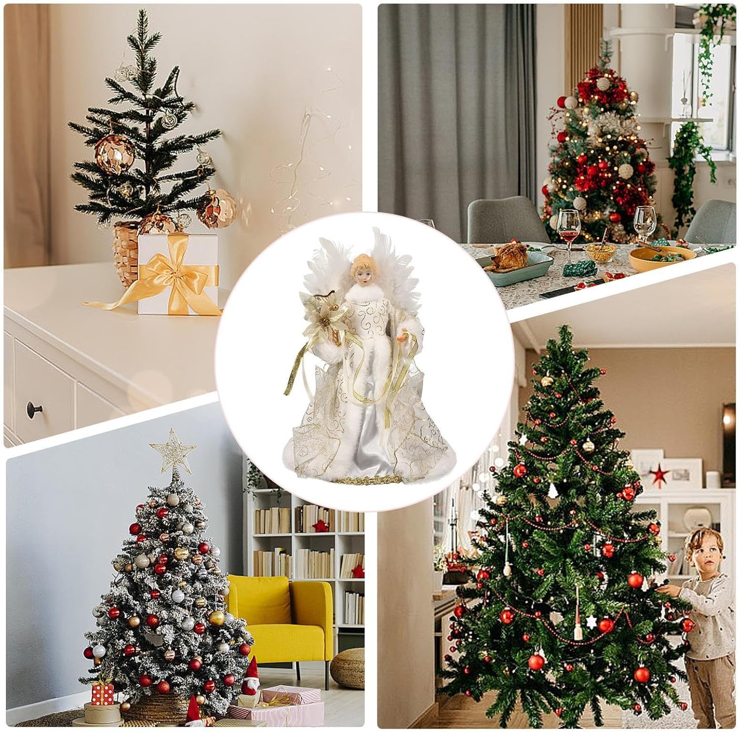 Christmas Tree Angel Tops with White Feather Wings Decorative Ornaments for Holiday Decor - Image 4