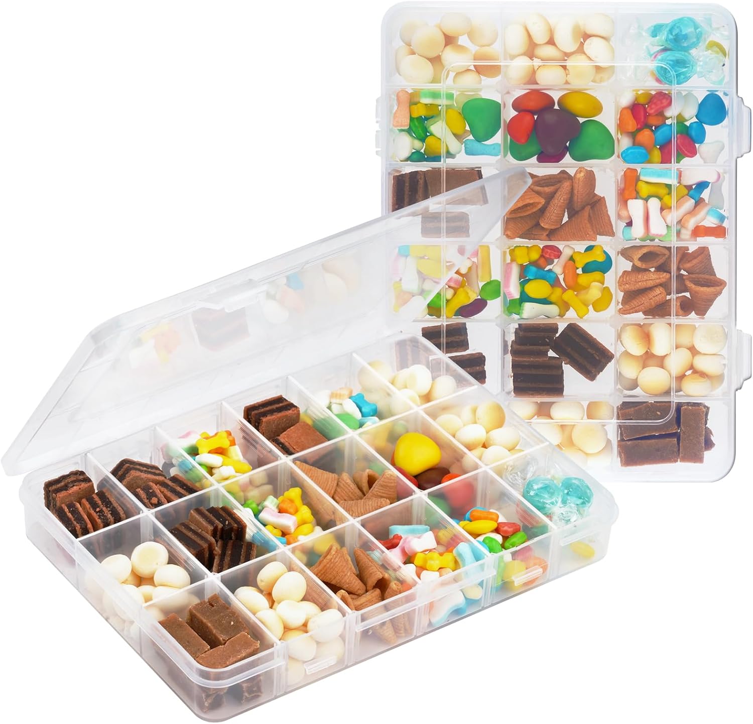 18-Compartment Snack Box, 2 Pieces Snack Plates with Lids for Candy, Nuts, Snacks, Adjustable Plastic Storage Box for Jewelry, Transparent Sorting Boxes 18 compartments-2 pieces - Image 1