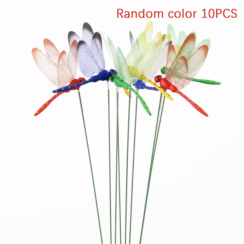 Dragonfly Insert Sticks 10pcs Multicolor Simulation Decoration with Dragonflies - Image 1