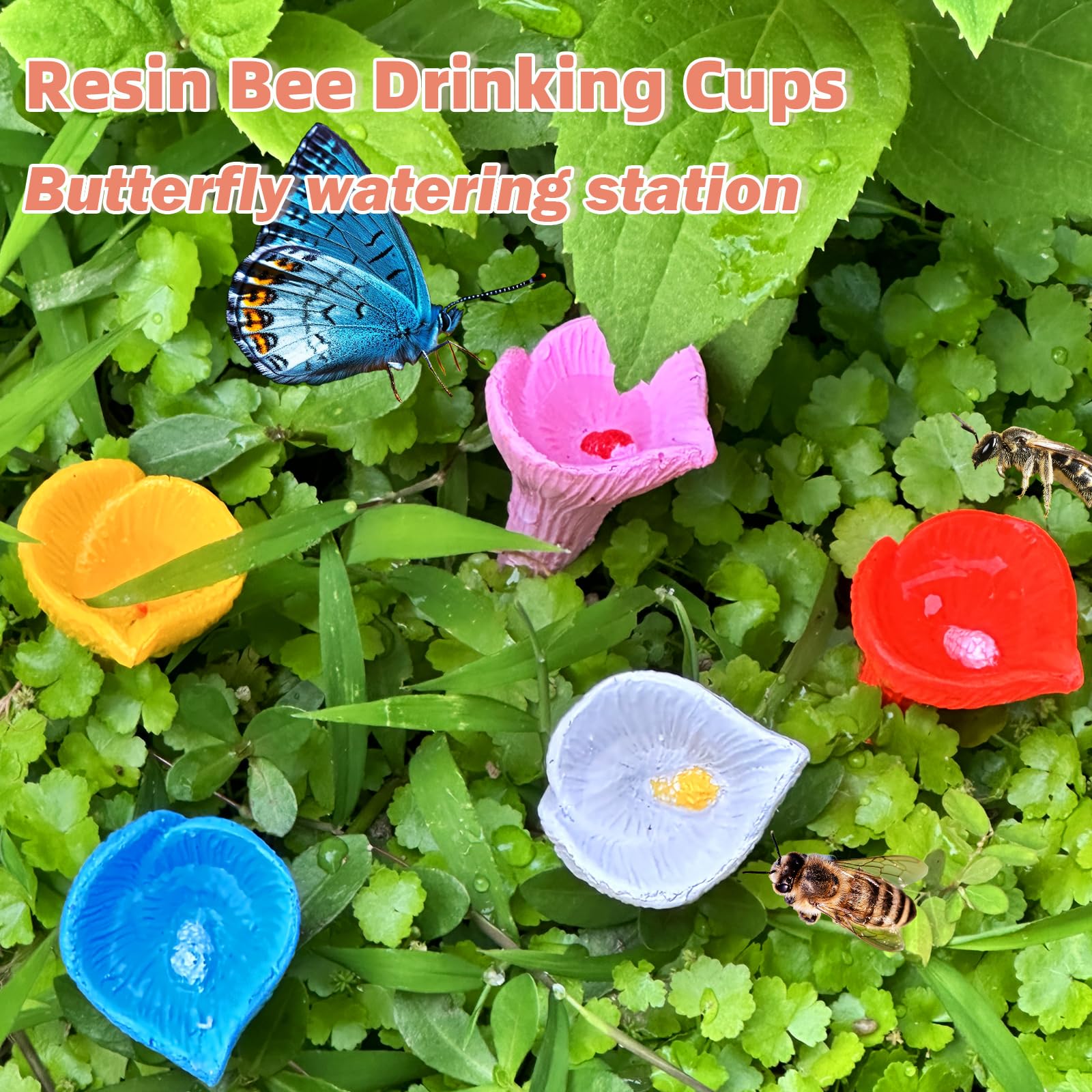Bee Drinking Station 5-Pack Blue Outdoor Garden Cup Compatible with Bees and Butterflies Waterer - Image 5