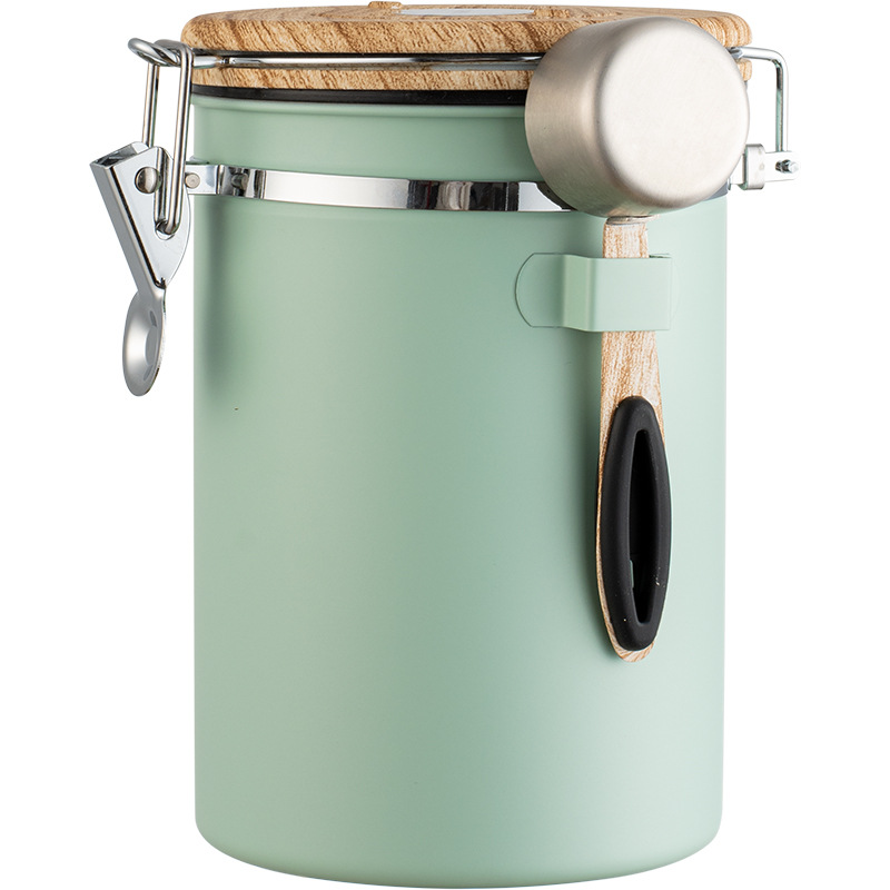 Green Coffee Container with CO2 Valve 1.8L Airtight Storage Jar - Image 1