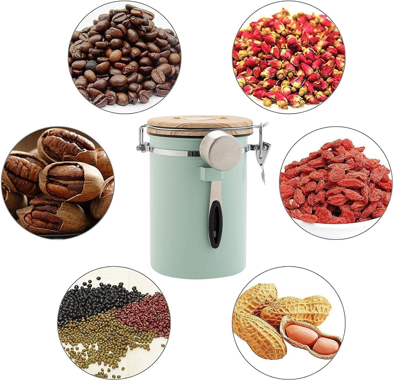 Green Coffee Container with CO2 Valve 1.8L Airtight Storage Jar - Image 2
