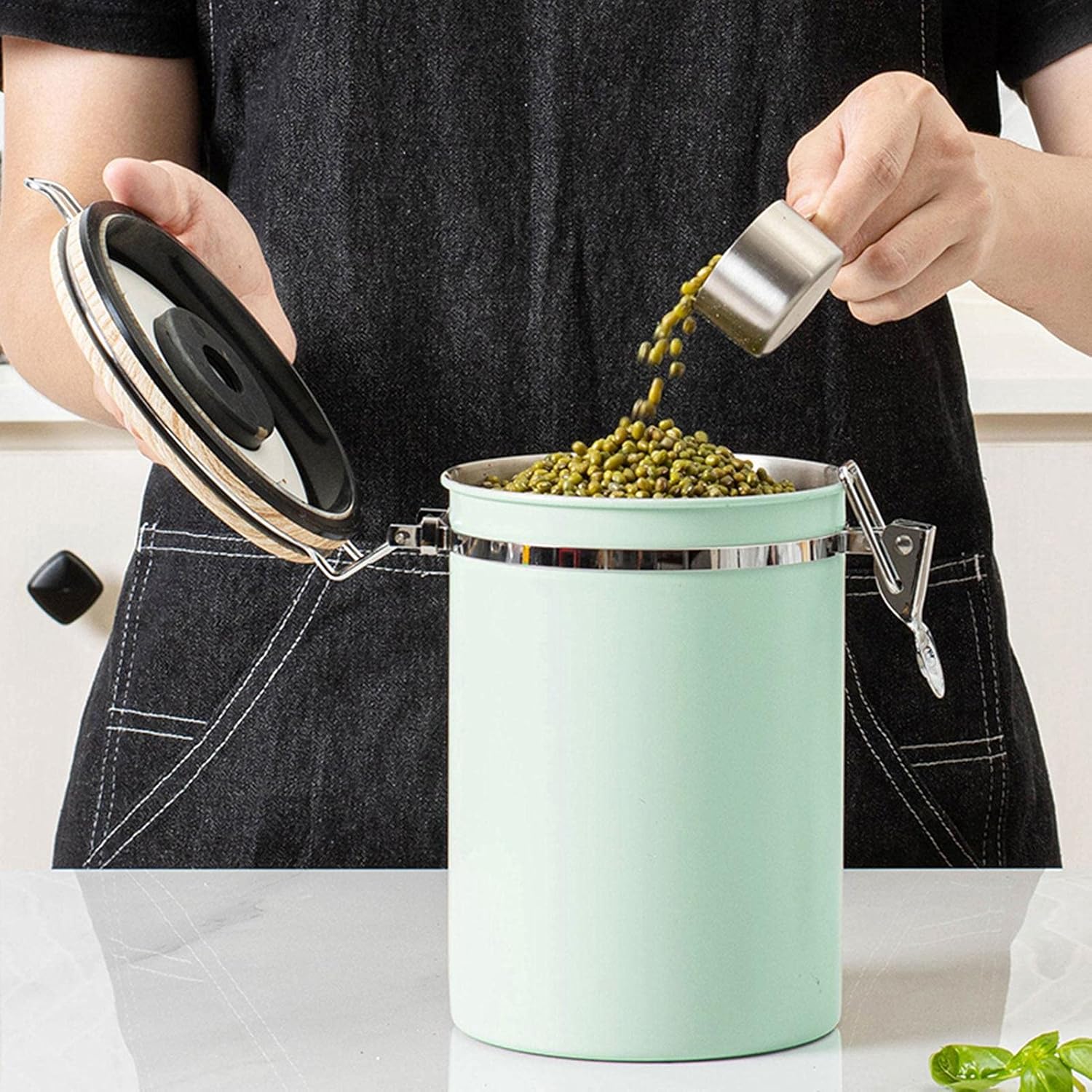 Green Coffee Container with CO2 Valve 1.8L Airtight Storage Jar - Image 4