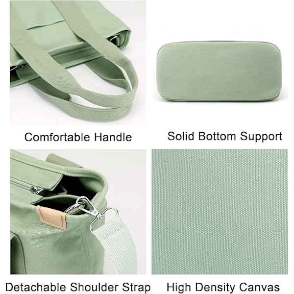 Handmade Canvas Shoulder Bag for Women Black Medium with Compartments Zipper College School Work Travel - Image 5