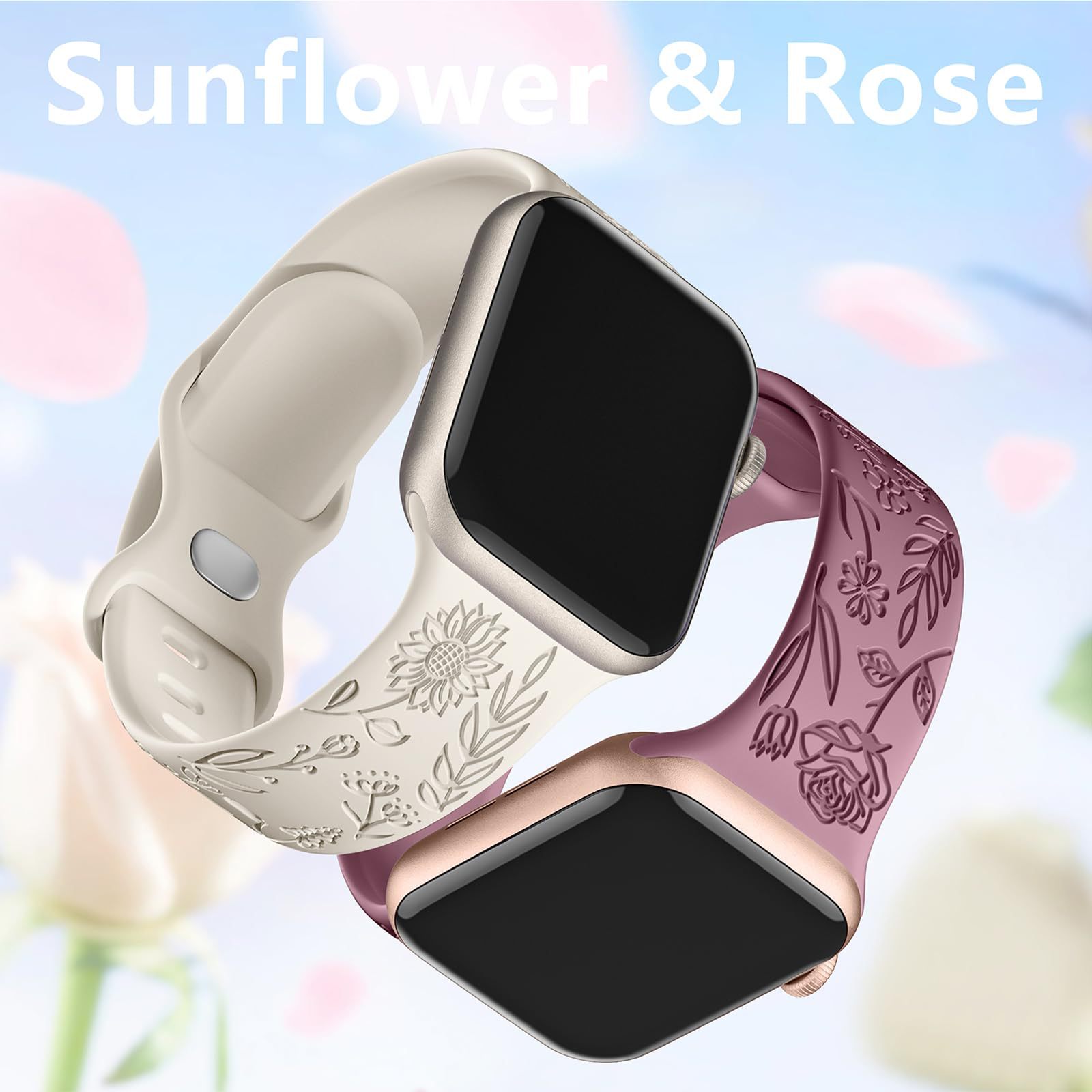 Compatible with Apple Watch 41mm Silicone Watch Strap Small Rose Embossed iWatch S9 876SE Rose Blue Grey 38/40/41mm - Image 3