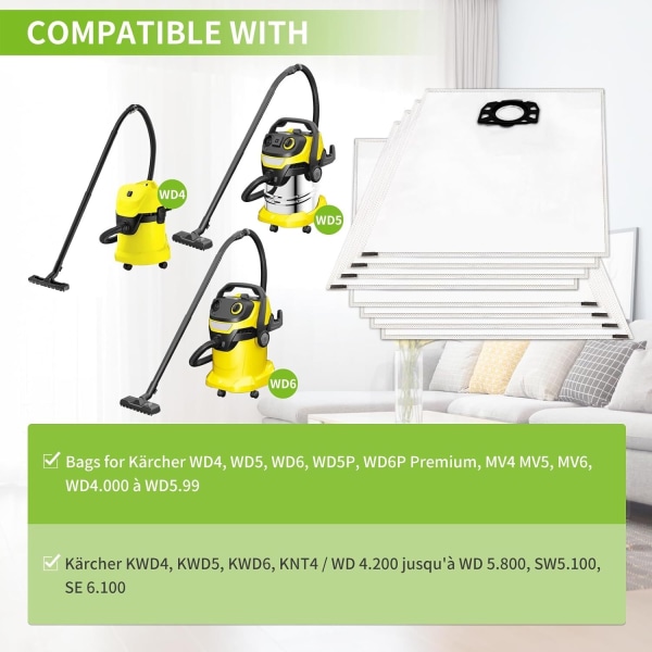 10 vacuum cleaner bags for Kärcher vacuum cleaners, compatible with wd4 wd5 wd6 mv4 mv5 mv6 - Image 4
