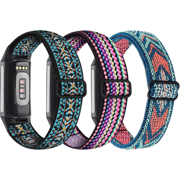 3-pack, elastic nylon wristband compatible with Fitbit Charge 5 - adjustable wristband in breathable fabric - Image 1