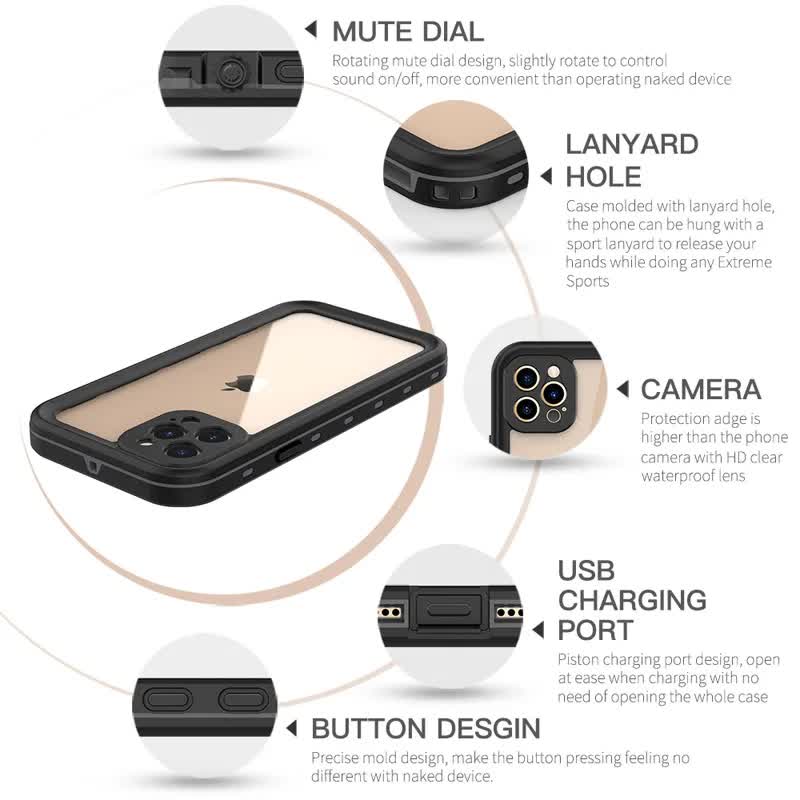 IP68 Waterproof Case for iPhone 15 14 13 12 11 Pro Max XS Max XR 7 8 Red Pepper Transparent Protection Diving Underwater Swimming Outdoor Sports Black Black i-Phone 15 Pro Max - Image 5