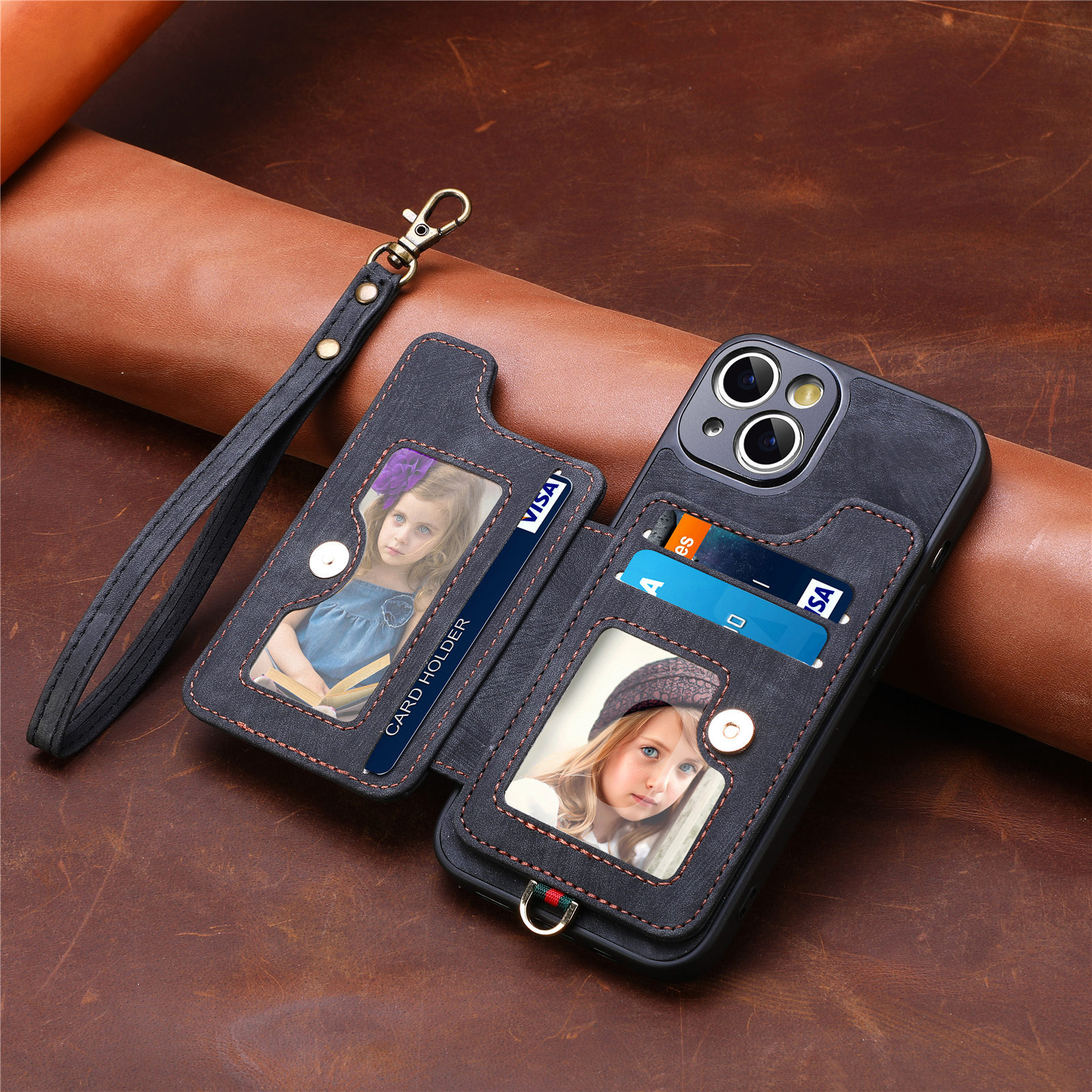 Mobile Phone Leather Case Compatible with iPhone RFID Anti-Theft Swipe Loop Buckle Rope Multifunctional Card Holder Brown [With Leather Strap] Brown [With Leather Lanyard]] iPhone 13 Pro - Image 4