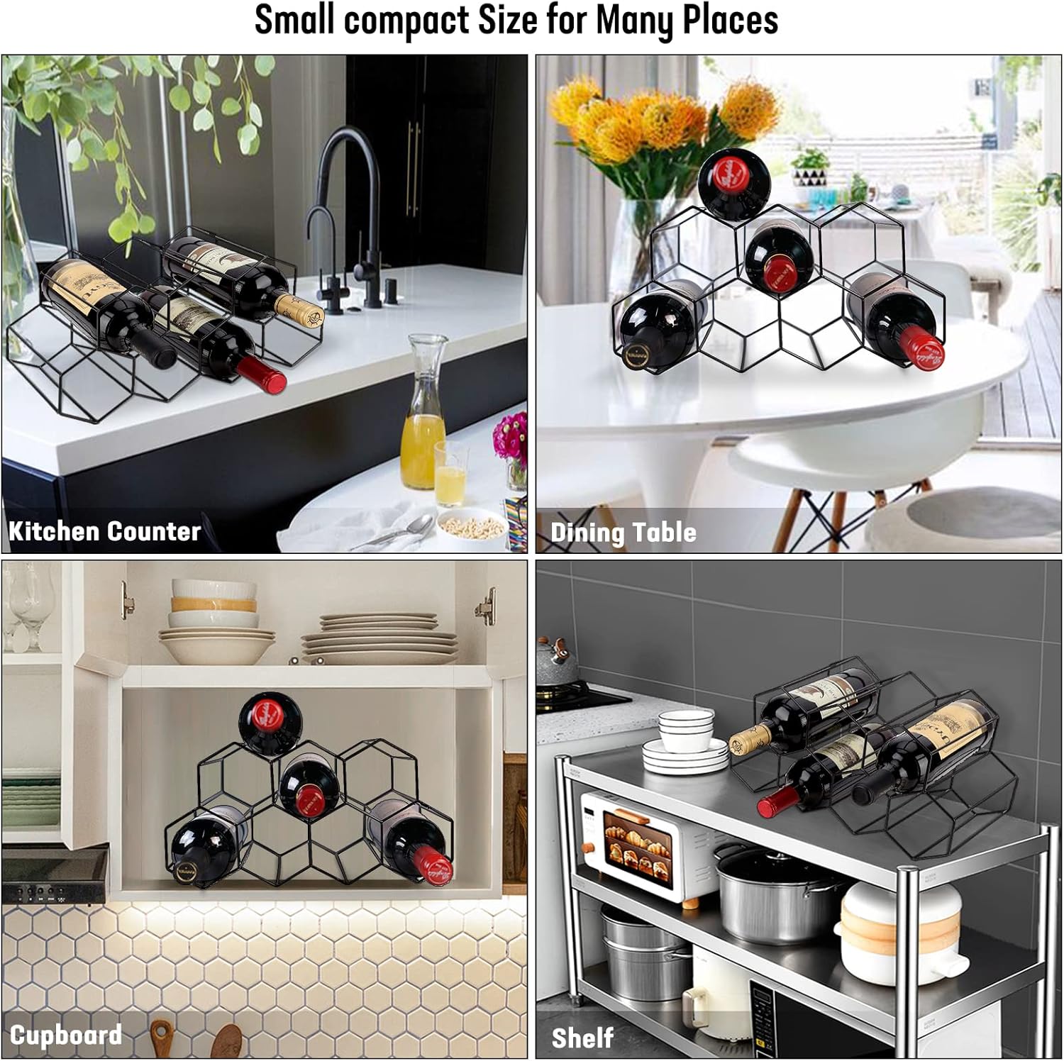 Small Freestanding Wine Rack for Countertop - Honeycomb Metal Wine Rack Stand for 9 Bottles, Black, Wine Rack for Tabletop - Image 5