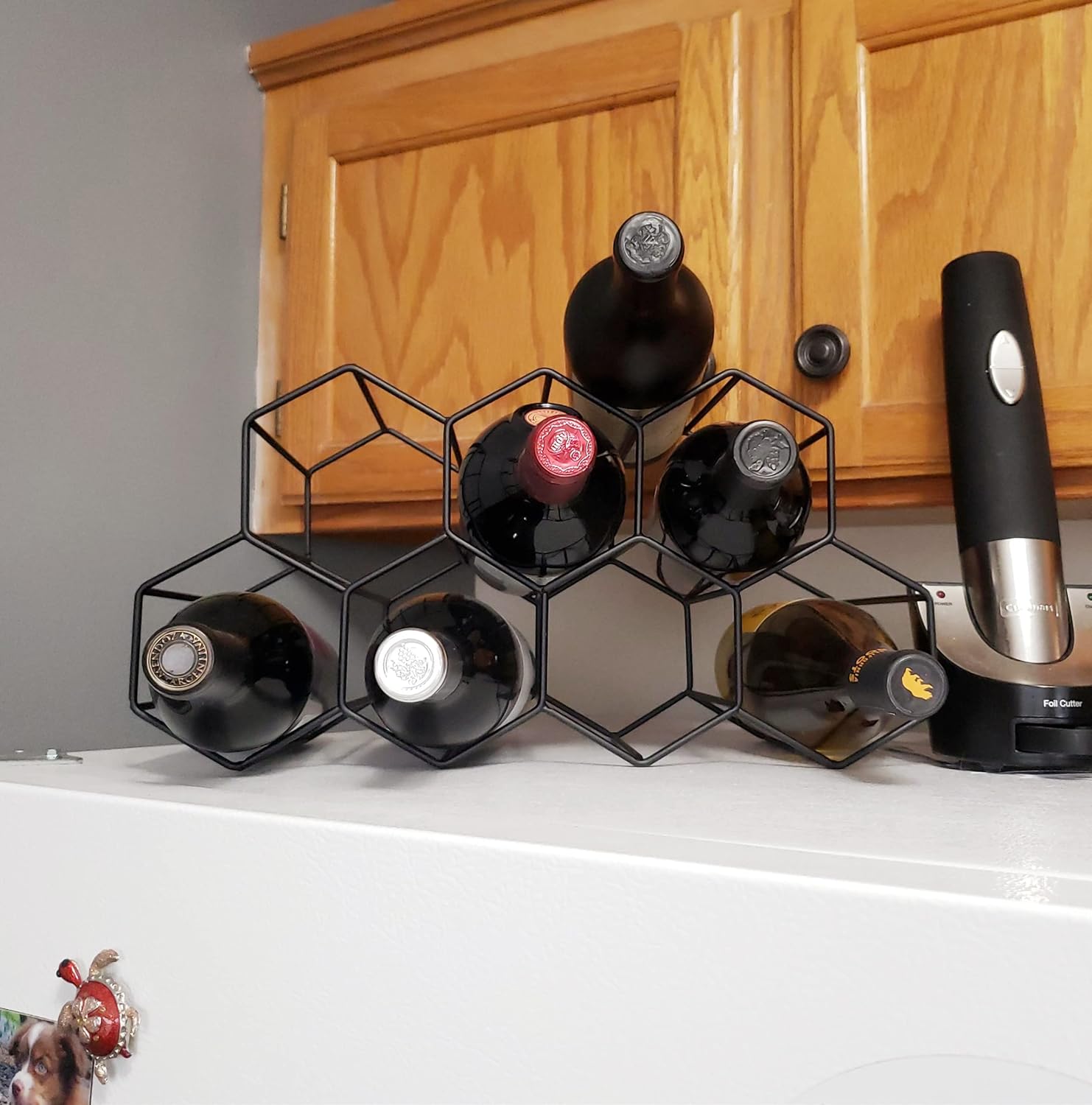 Small Freestanding Wine Rack for Countertop - Honeycomb Metal Wine Rack Stand for 9 Bottles, Black, Wine Rack for Tabletop - Image 6