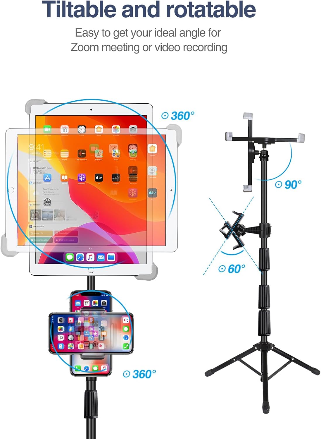 Height Adjustable 360° Rotating iPad Floor Stand Holder Mount - Image 4