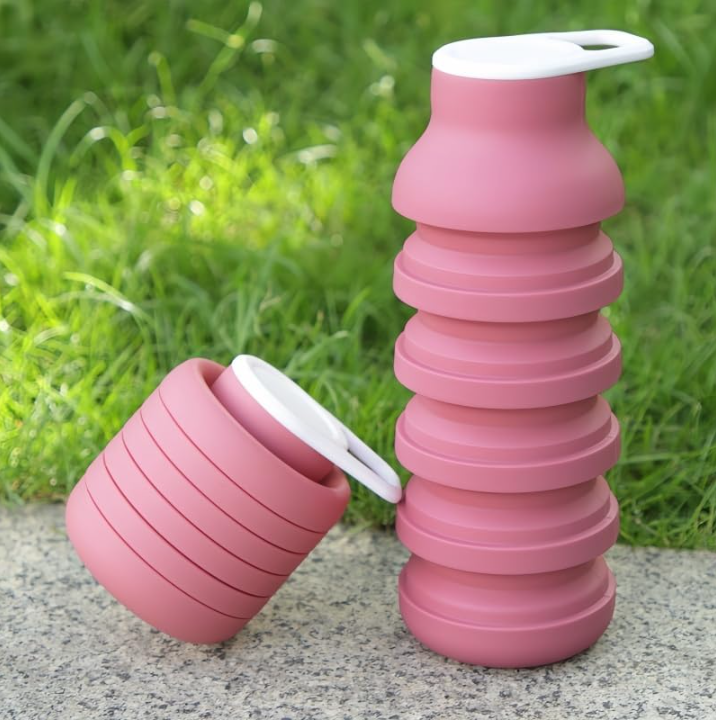 Collapsible Sport Bottle Retractable Outdoor Reuseable Foldable Drinking Cup Creative Large-capacity Sports(Pink) - Image 1