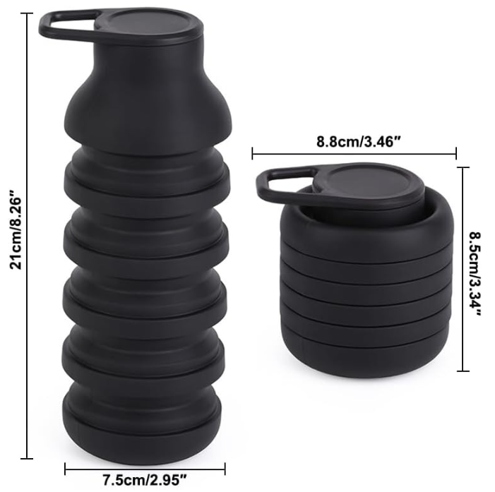 Collapsible Water Bottles, Reusable Water Bottle with Buckle, 600ml Silicone Leakproof Portable Bottle for Gym Camping Hiking Sports Outdoors, Travel Essentials for Flying Cruise Ship, Black - Image 4