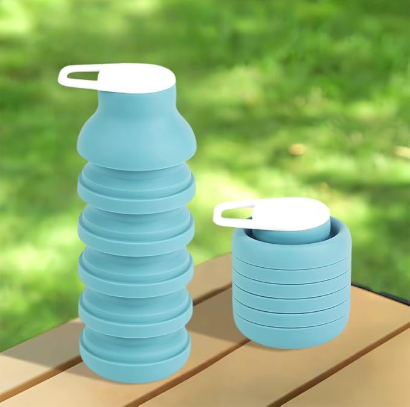 Collapsible Water Bottles, Reusable Water Bottle with Buckle, 600ml Silicone Leakproof Portable Bottle for Gym Camping Hiking Sports Outdoors, Travel Essentials for Flying Cruise Ship, Green - Image 1