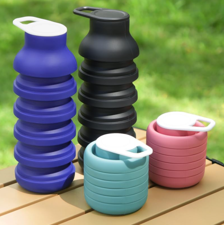Collapsible Water Bottles, Reusable Water Bottle with Buckle, 600ml Silicone Leakproof Portable Bottle for Gym Camping Hiking Sports Outdoors, Travel Essentials for Flying Cruise Ship, Green - Image 2