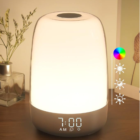 Touch Wake Up Night Light with Sunrise Simulation Alarm Clock, 3 Ways Dimmable Warm White Bedside Lamp for Kid Bedrooms RGB Ambient Table Nightstand Light,Sleep Aid Snooze Timer Mode - Image 1