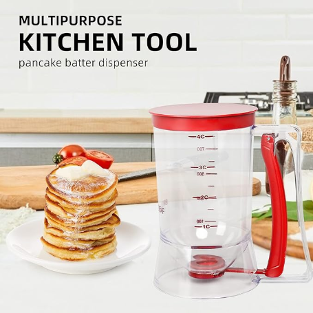 800 ML Batter separator Cupcakes Pancakes Cookie Cake Waffles Batter Dispenser cookie separator batter Cream Speratator Cup Measuring Baking Tools (red) - Image 1