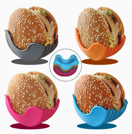 4Pcs Retractable Burger Fixed Box Adjustable Hamburger Holders Reusable Washable Retractable Hamburger Clip Silicone Rack Holder Burger Box - Image 1