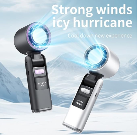 Portable Fan Handheld Mini Turbo Fan Battery ， High Speed Powerful Ice Cooling 5 Speed Adjustable Rechargeable Personal Fans for Beach Camping Travel Working （Cherry Blossom Pink） - Image 2