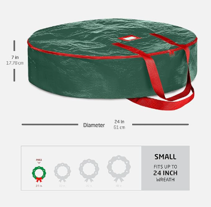 Christmas Wreath Storage Container 24 Inch - Wreath Bag for Artificial Wreaths Box - Dual Zippered Wreaths Storage Bag with Strong Durable Handles - Green - Image 6