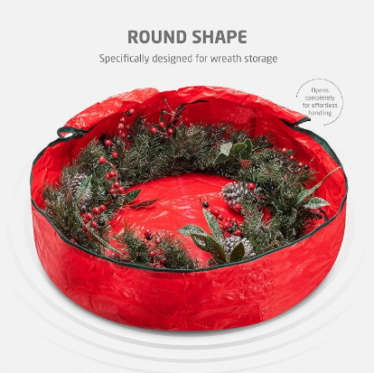 Christmas Wreath Storage Container 30 Inch - Wreath Bag for Artificial Wreaths Box - Dual Zippered Wreaths Storage Bag with Strong Durable Handles - Red - Image 3