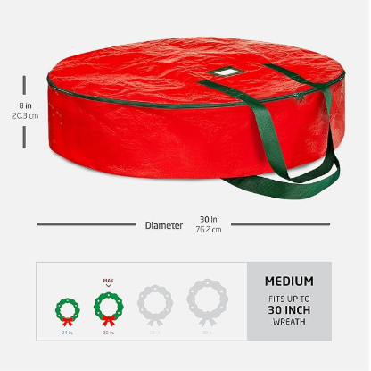 Christmas Wreath Storage Container 30 Inch - Wreath Bag for Artificial Wreaths Box - Dual Zippered Wreaths Storage Bag with Strong Durable Handles - Red - Image 5