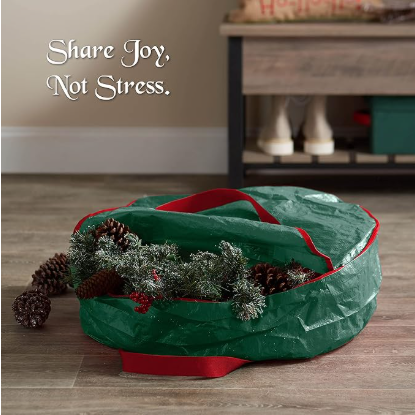 Christmas Wreath Storage Container 30 Inch - Wreath Bag for Artificial Wreaths Box - Dual Zippered Wreaths Storage Bag with Strong Durable Handles - Green - Image 2